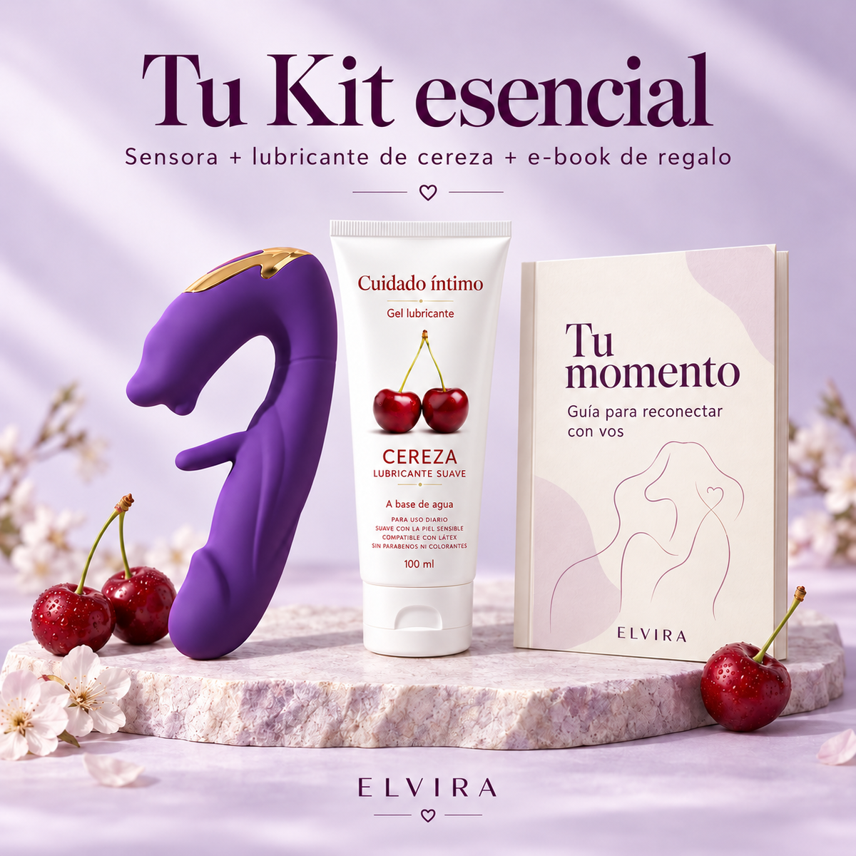 Kit esencial Elvira: Sensora, lubricante y guía